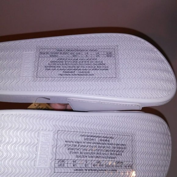 Victoria Secret PINK Slides Size Small 5 6 Gray Yellow Logo Slip On New With Tag - Picture 7 of 7